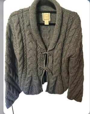 Mira Flores Vintage Sweater Womens Medium Charcoal Gray Cable Knit Tie Closure